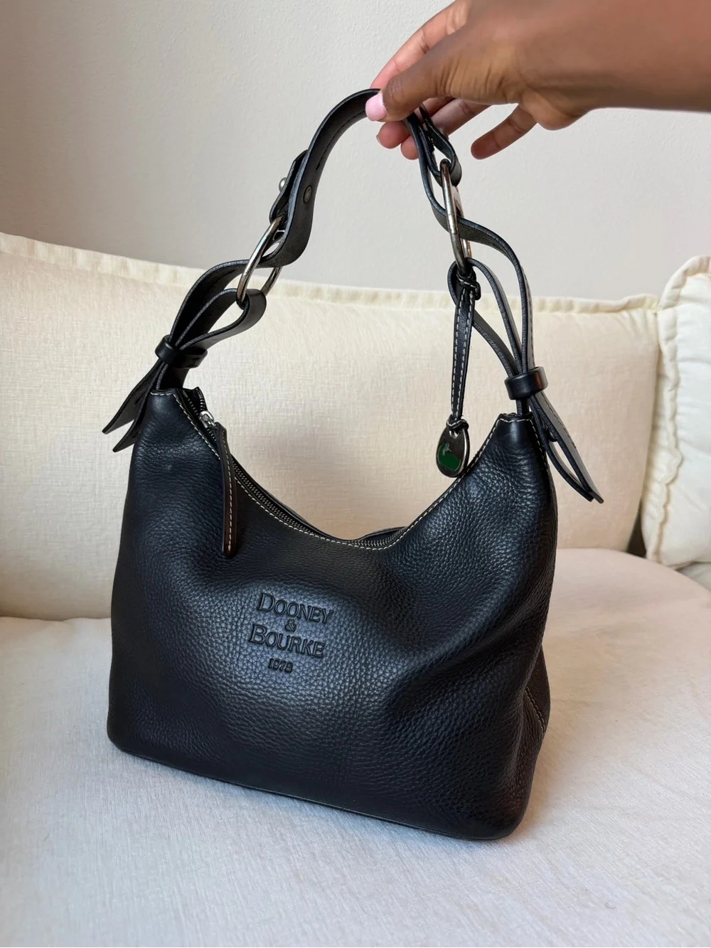 Dooney & Bourke Black Pebbled Leather Hobo Shoulder Bag